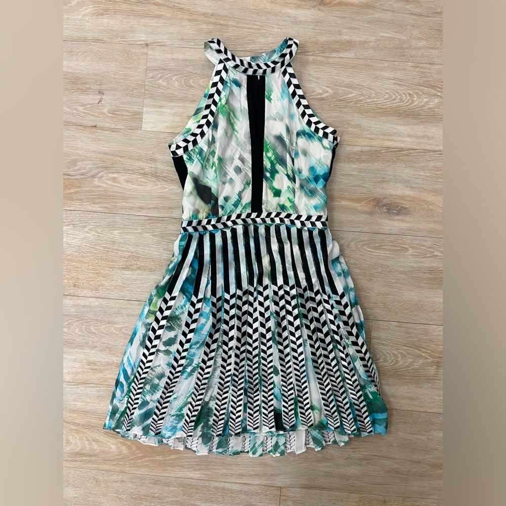 Parker Pleated Selita Dress Embroidered Blue Aqua Size XS
